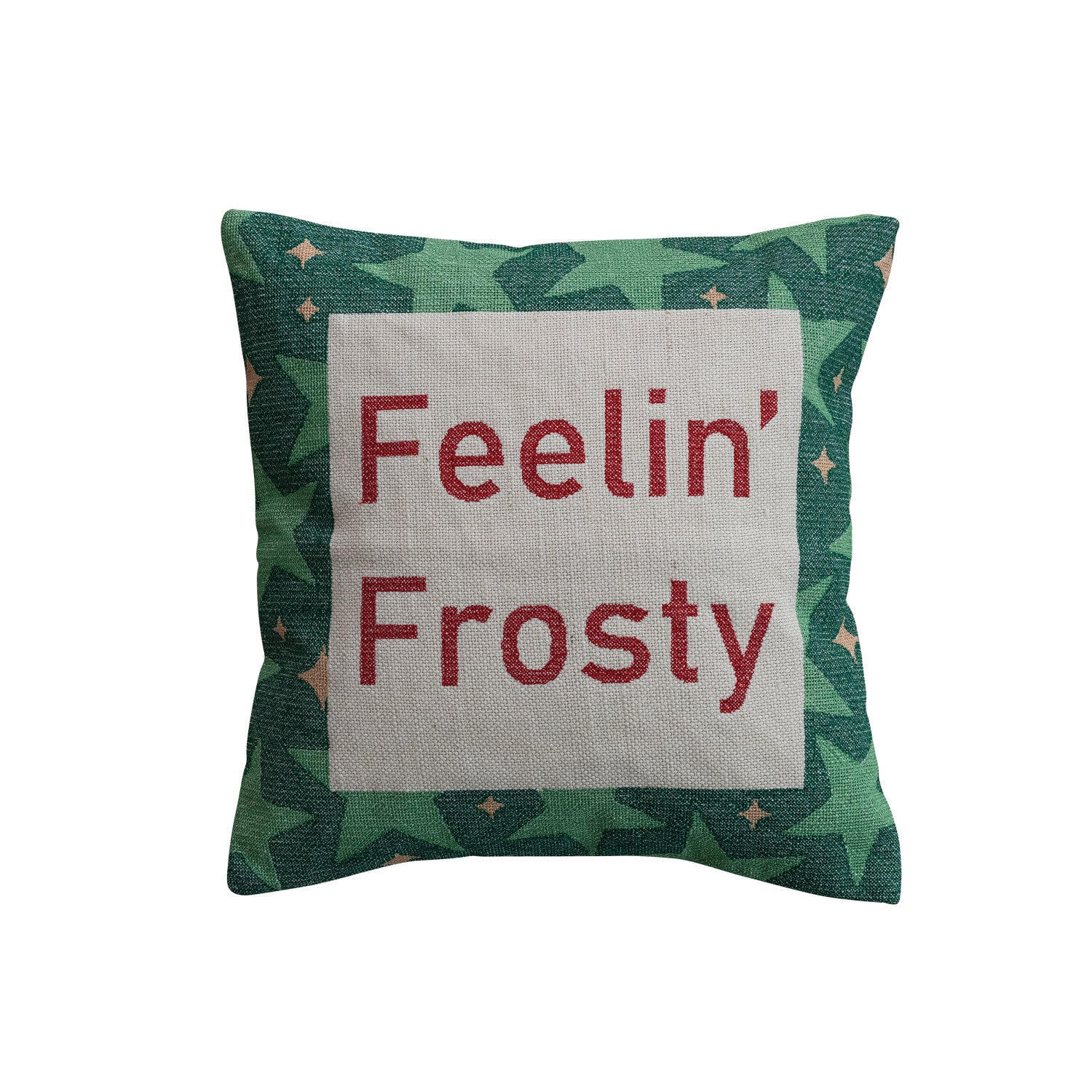 Square Cotton Embroidered Pillow with Star Pattern "Feelin' Frosty"