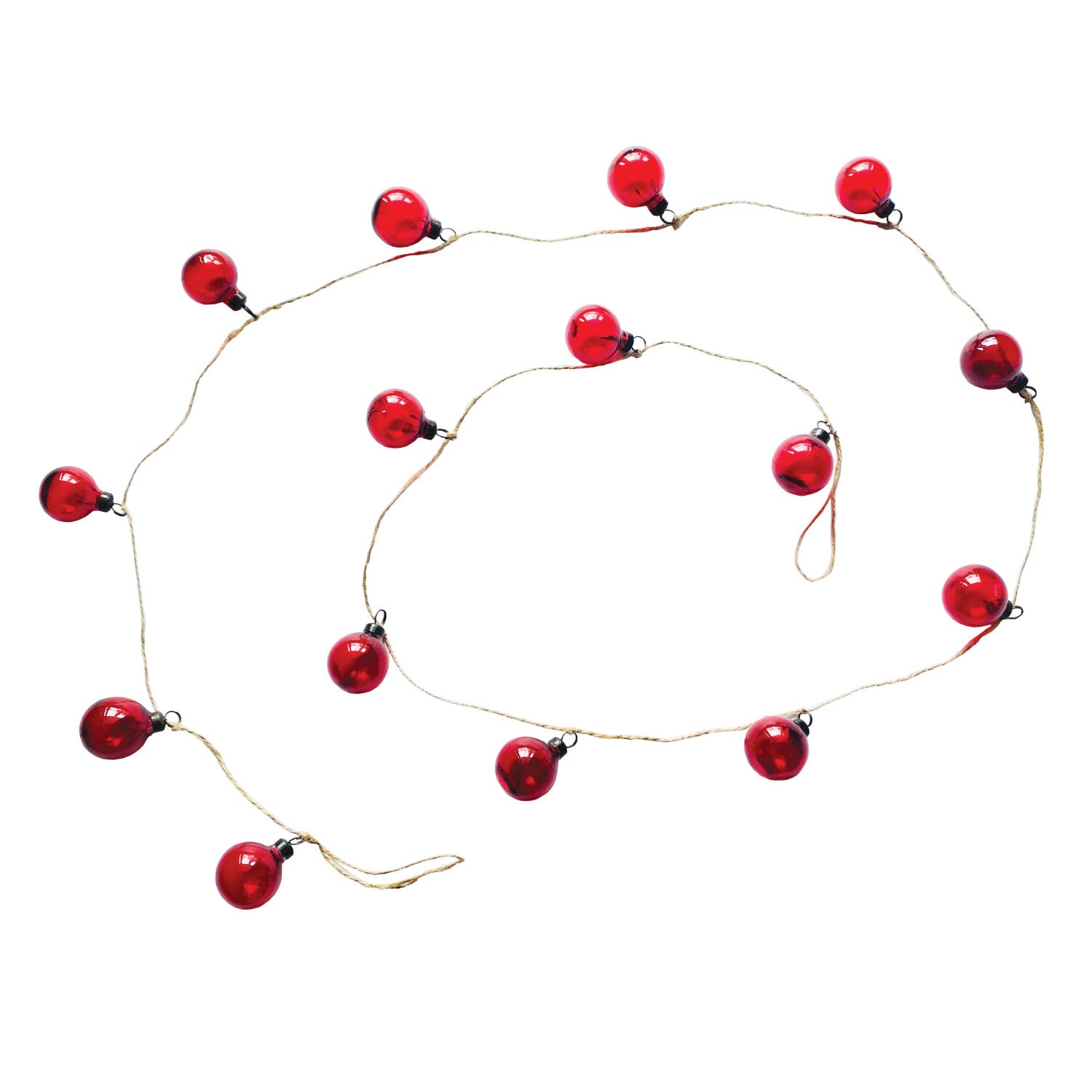 Hand-Blown Glass Ball Ornament Garland with Jute Cord
