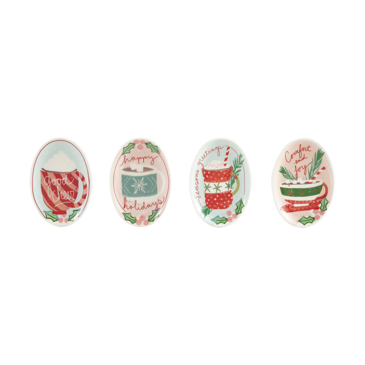 Hand-Painted Stoneware Dish with Holly, Hot Chocolate & Holiday Saying