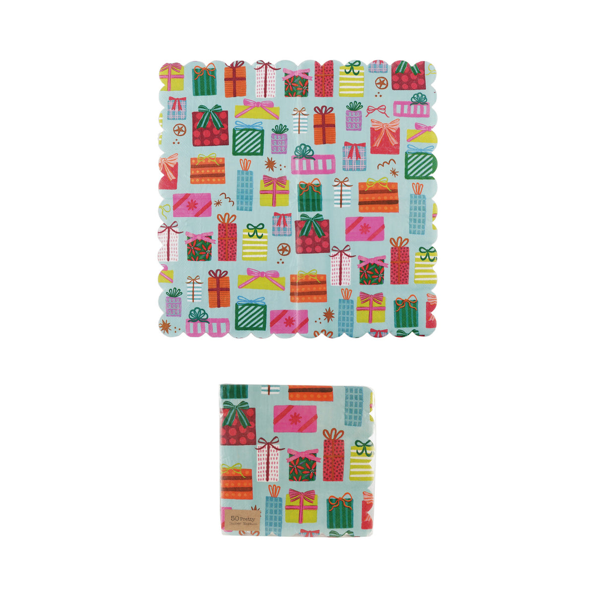 Paper Scalloped Dinner Napkins with Gift Box Pattern