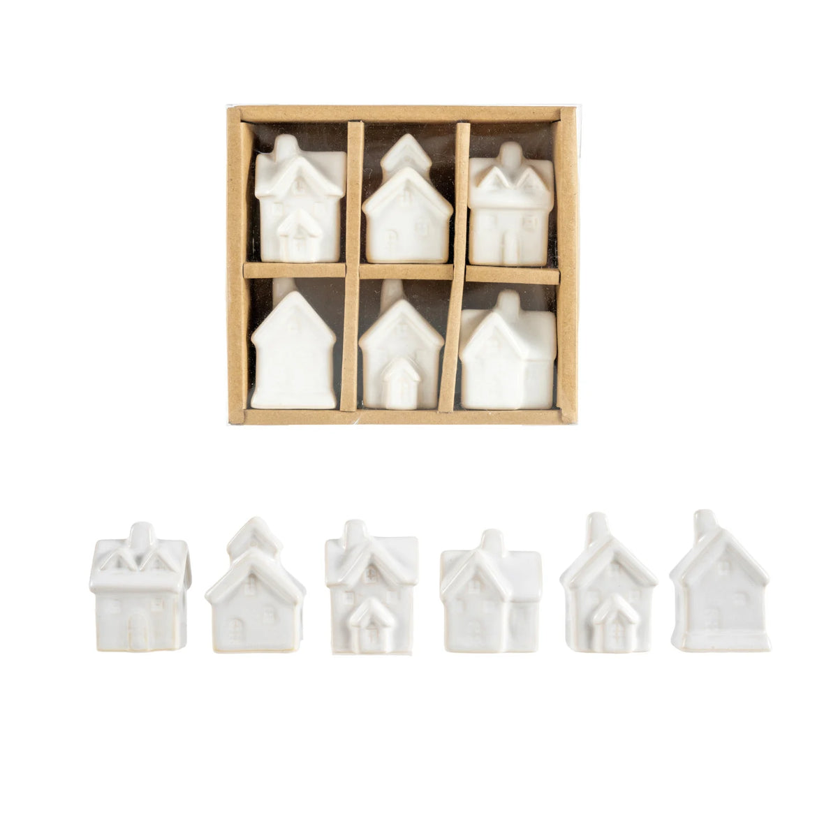 Stoneware Village, White, Set of 6