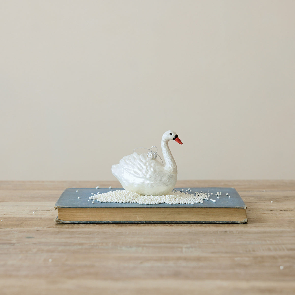 Hand-Painted Glass Swan Ornament with Glitter