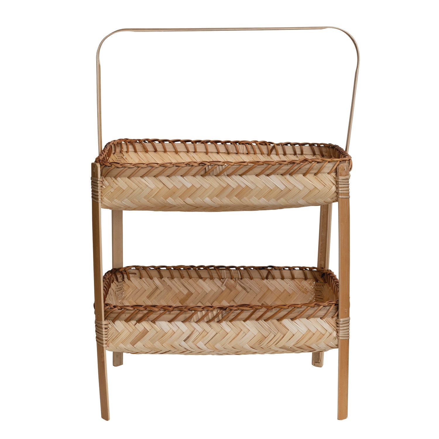Decorative Hand-Woven Bamboo 2-Tier Basket w/ Handle, Natural
