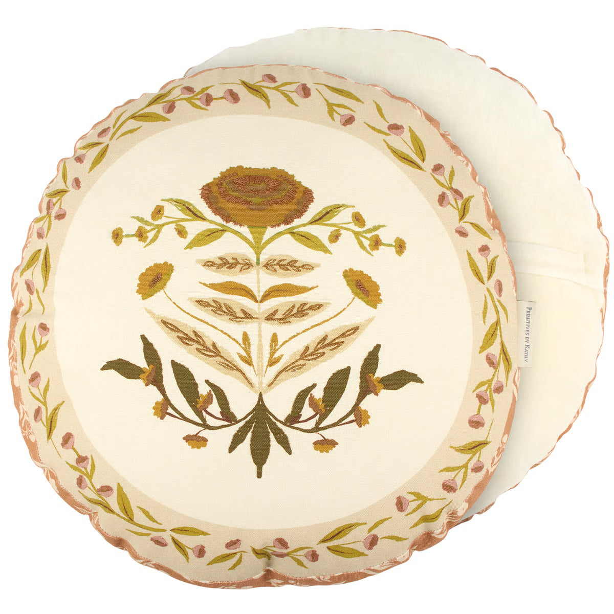 Round Fall Folk Floral Pillow