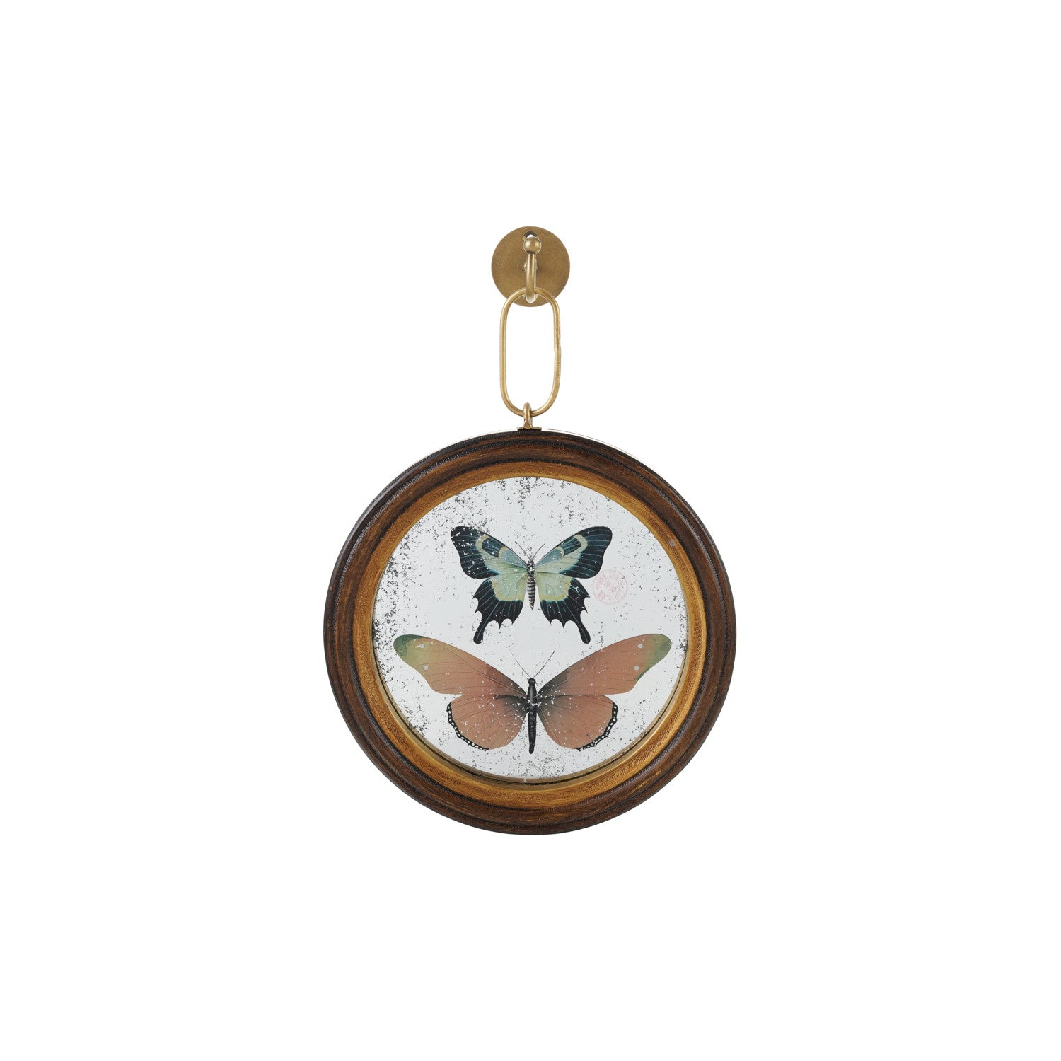 Wood Framed Antique Mirror Wall Decor with Butterflies & Metal Wall Hook Round