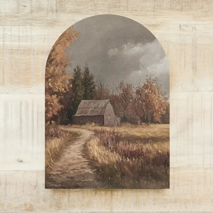Wood Arch Autumn Barn Scene