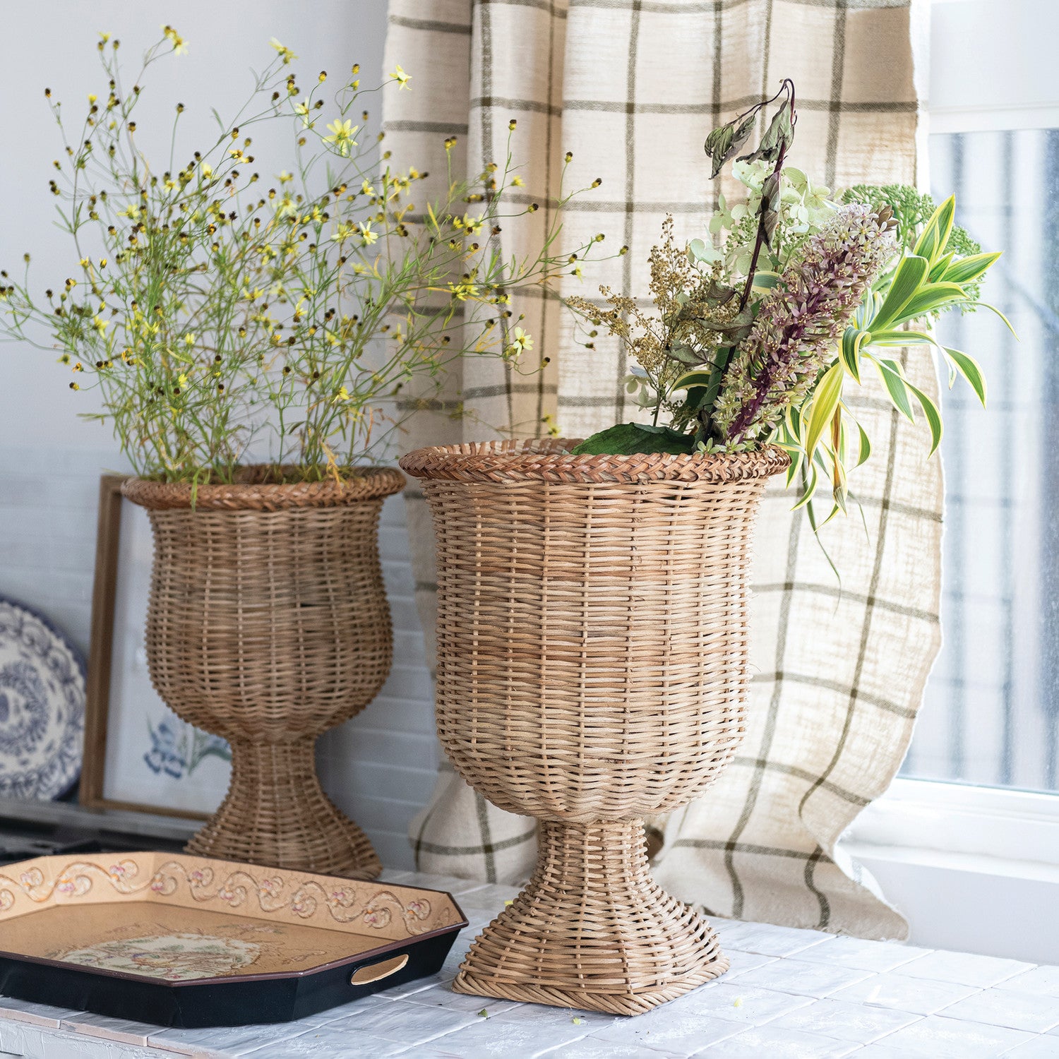 Woven Rattan Urns