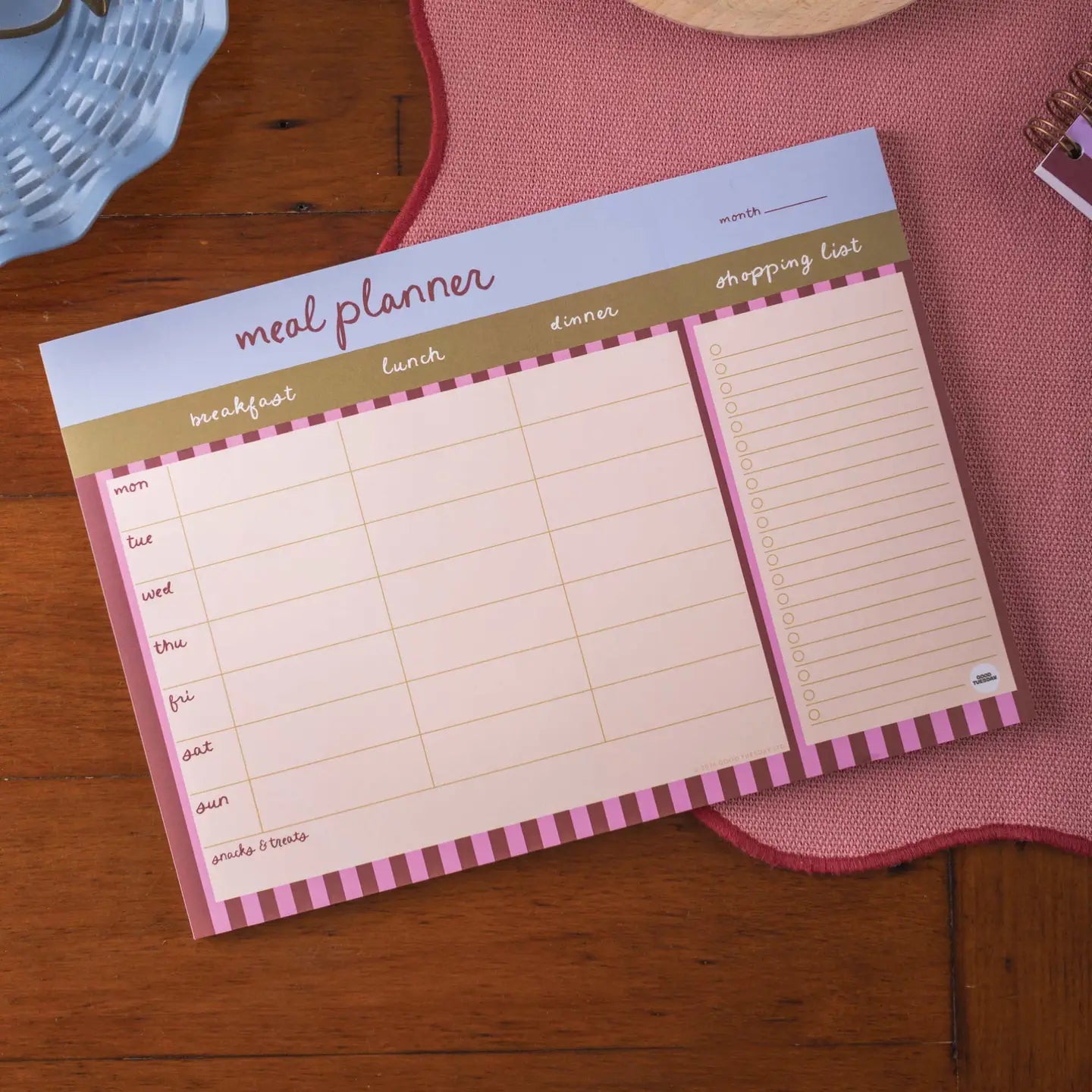 Weekly Meal Planner Pad Berry Stripe
