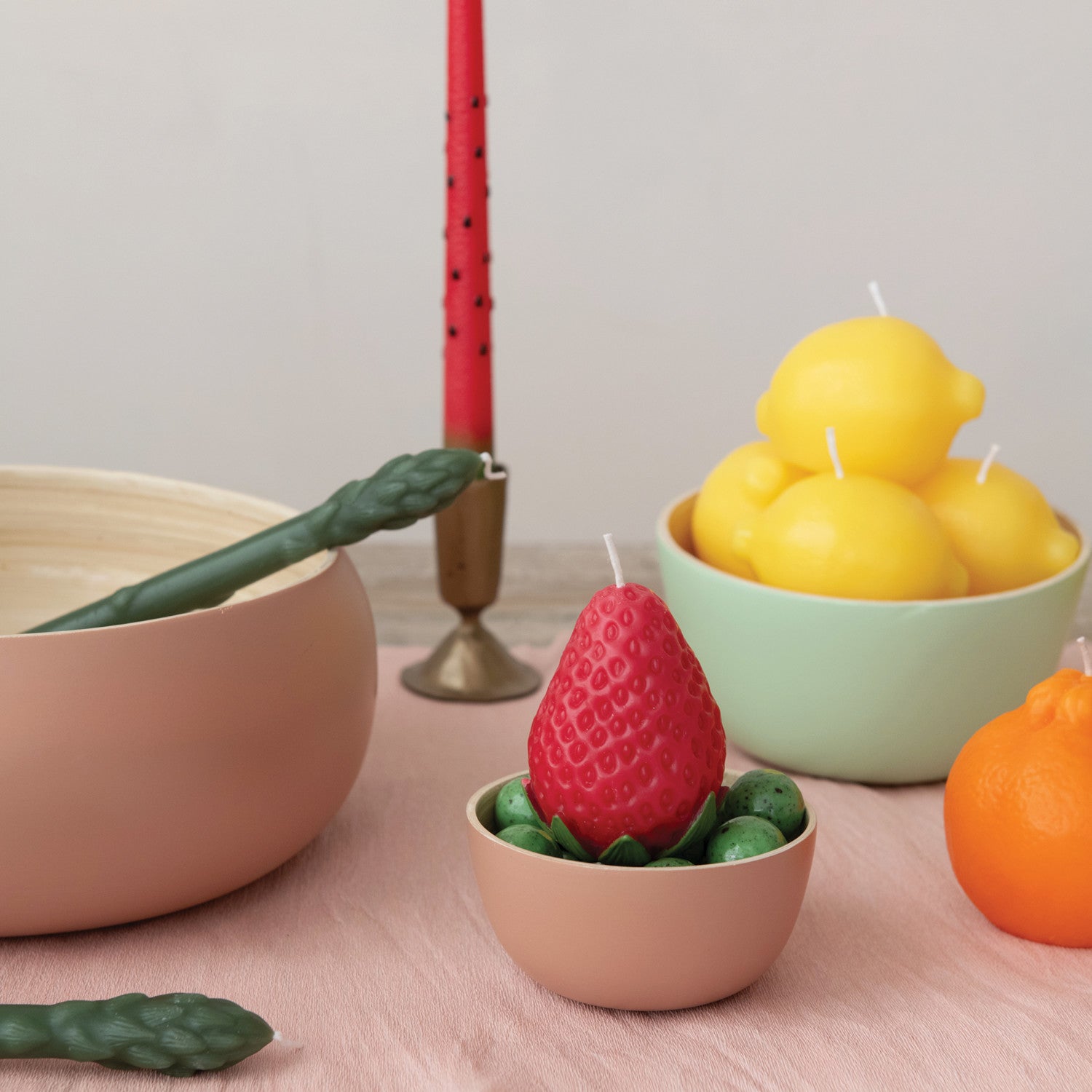 Unscented Strawberry Shaped Candle, Red & Green
