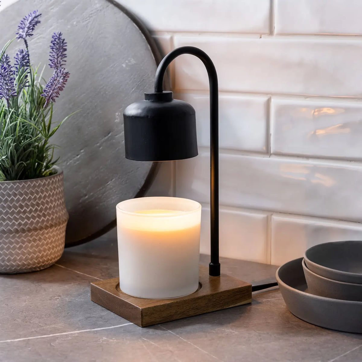 Black & Wood Arched Candle Warmer Lamp