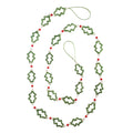 Metal & Glass Beaded Holly & Berries Garland, Green & Red