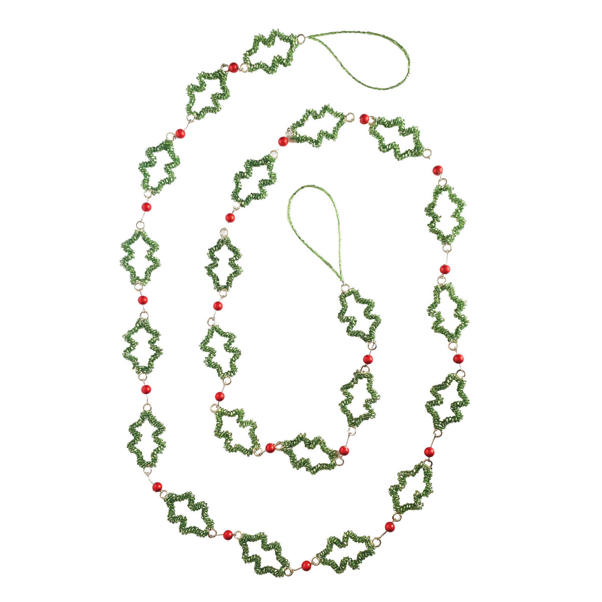 Metal & Glass Beaded Holly & Berries Garland, Green & Red