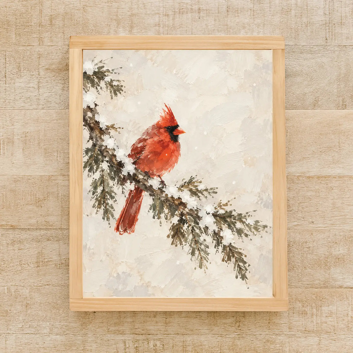 Painterly Cardinal On Snowy Branch