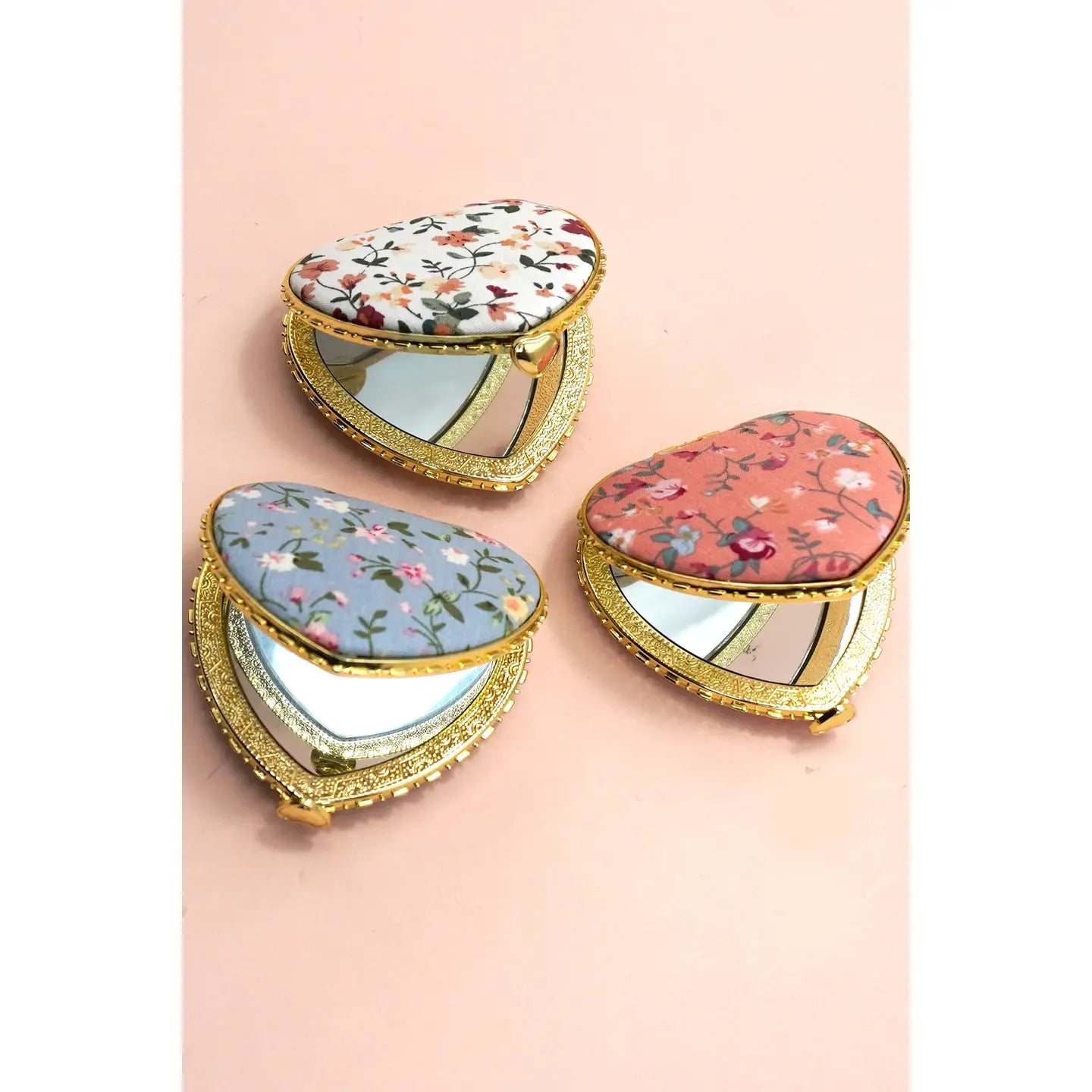 Travel Pocket Compact Handheld Floral Mirror