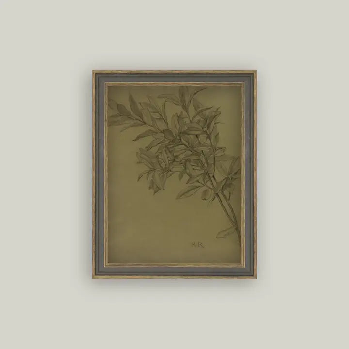 Leaves On Green Framed Antique Art