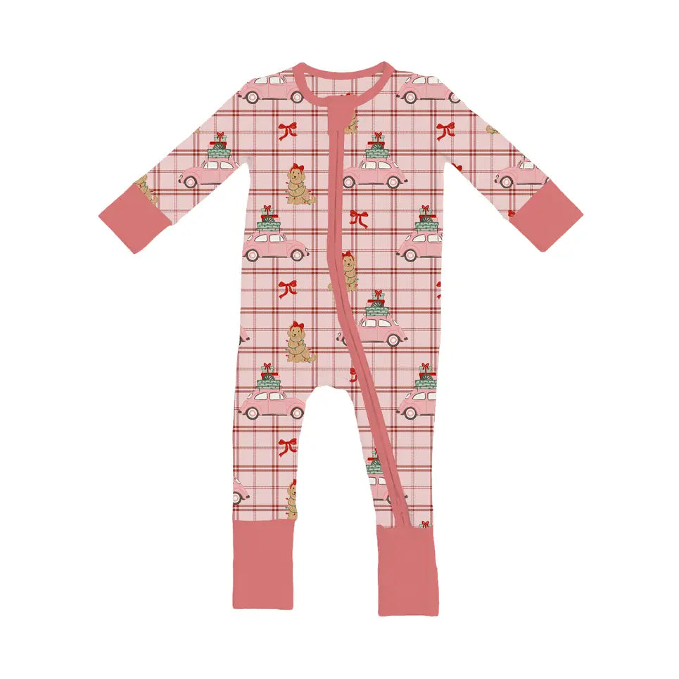 Pink Holly Jolly Doggies Convertible Footies Pajamas