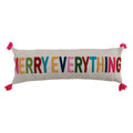 Lumbar Pillow with Tassels, Beads & Embroidered "MERRY EVERYTHING"
