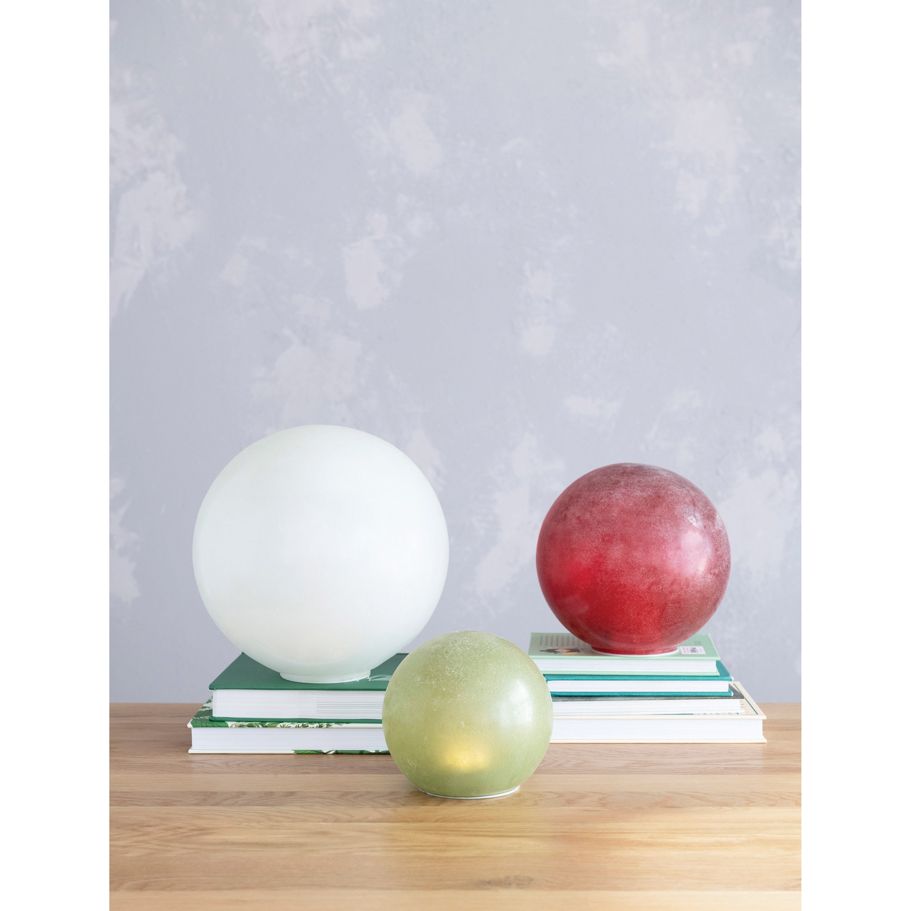 8" Round Frosted Glass Globe with LED Light, Red
