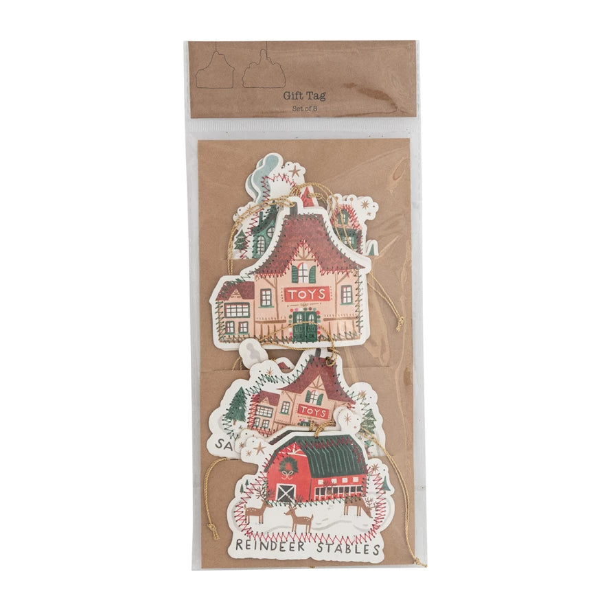 Handmade Recycled Paper North Pole Gift Tags/Ornaments, Set of 8