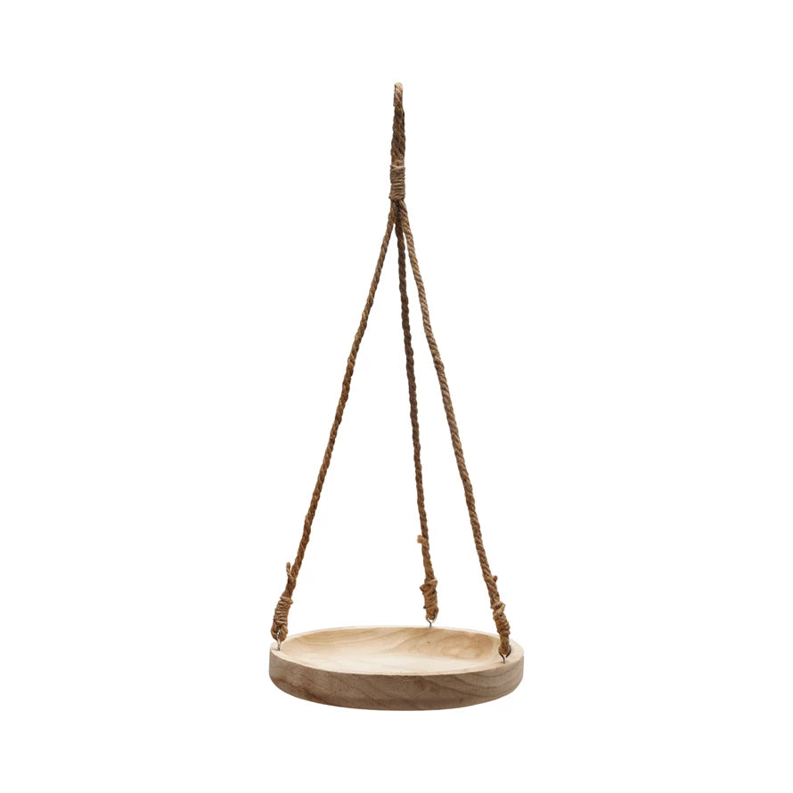 Paulownia Wood Hanging Tray with Jute Rope Hanger