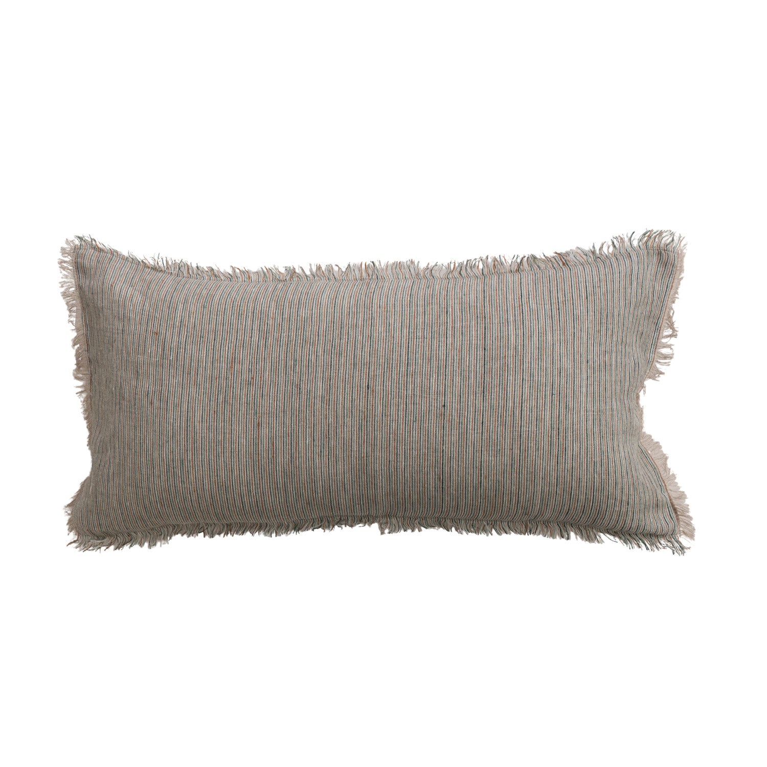 Woven Cotton & Linen Striped Lumbar Pillow with Eyelash Fringe