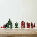 Hand-Painted Ceramic House Shaped Tealight Holders, Set of 4