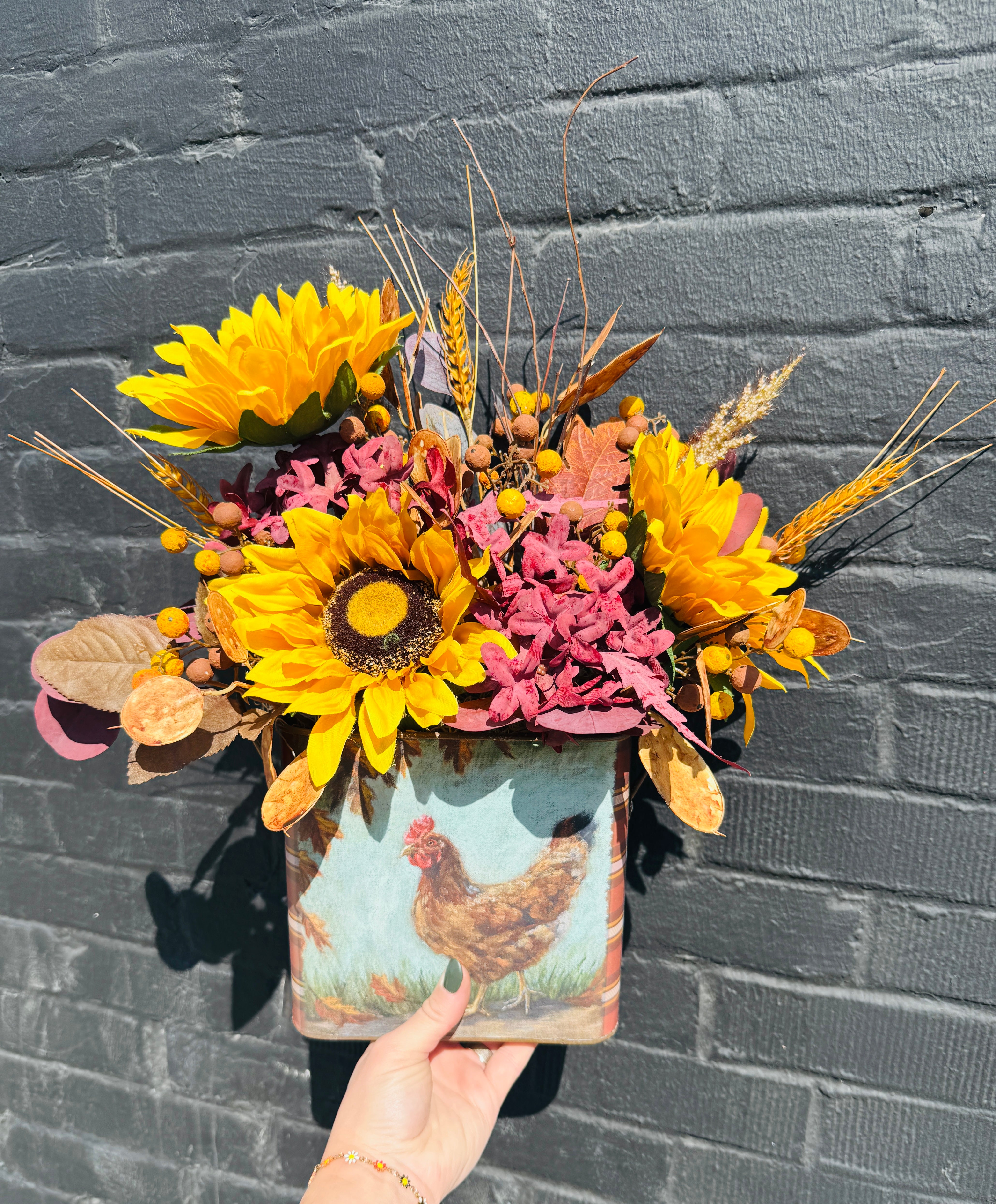 Chicken Faux Arrangement in Tin