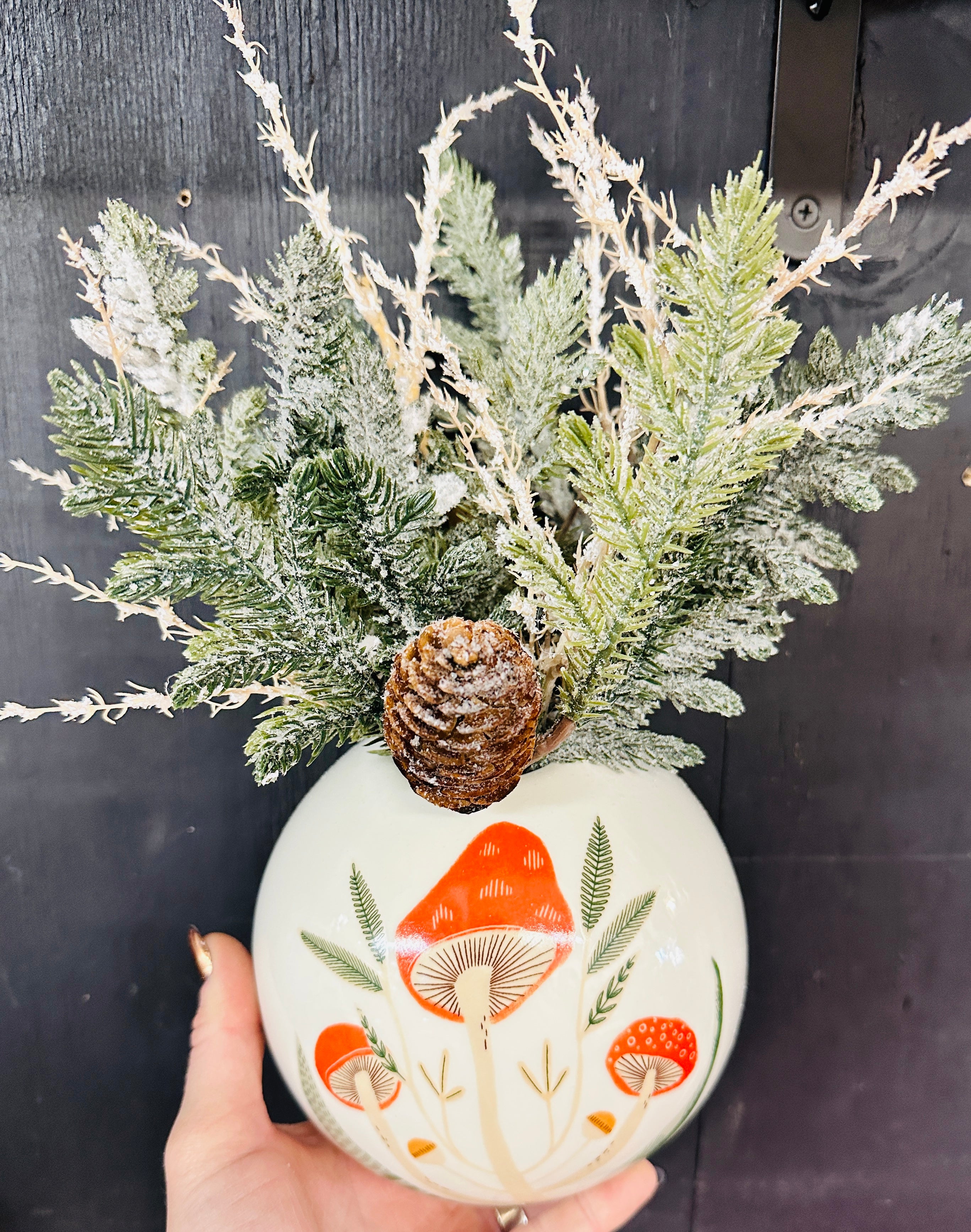 Round Mushroom Vase with Silks