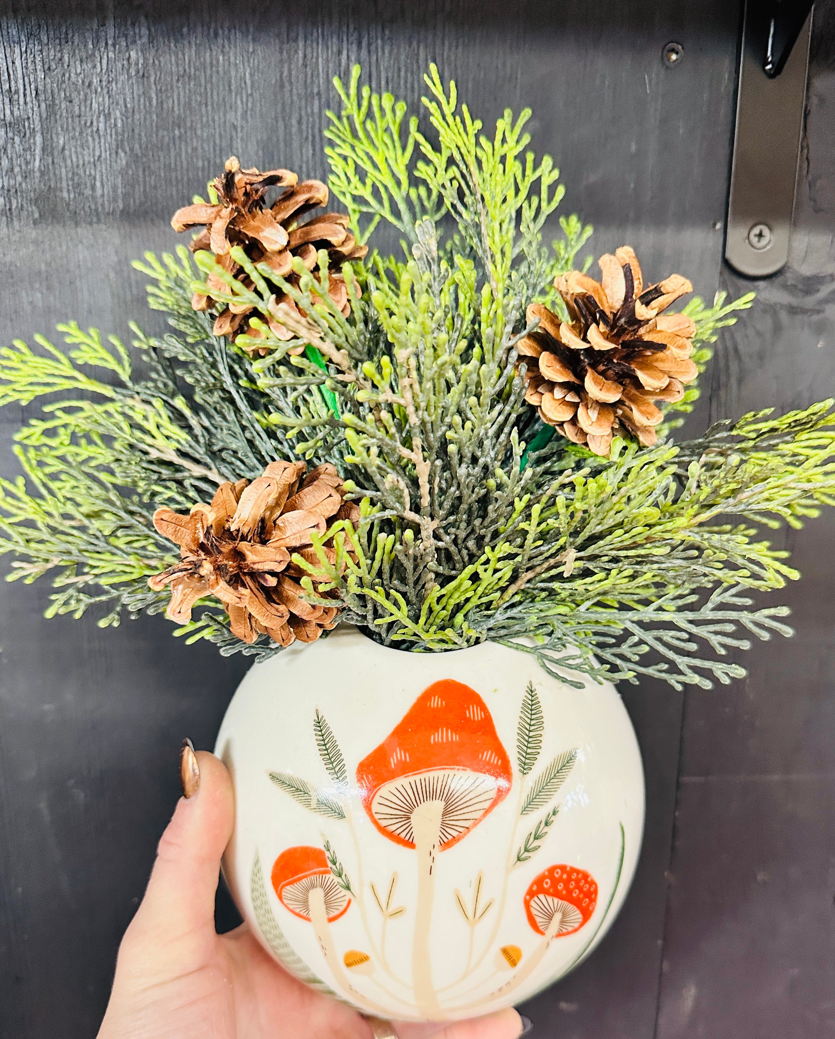 Round Mushroom Vase with Silks