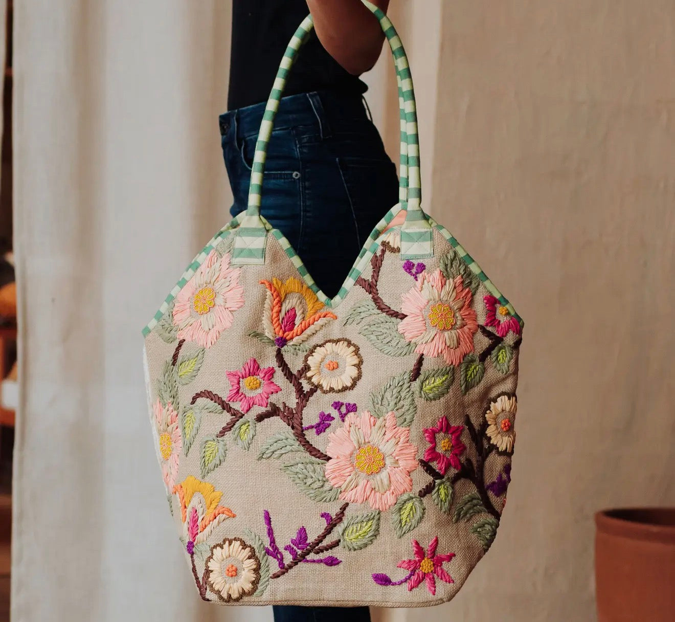 Green Floral Tote