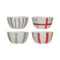 Hand-Painted Stoneware Bowl, Red, Aqua & Cream Color