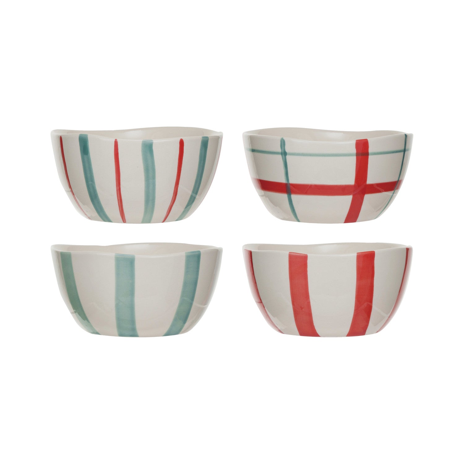 Hand-Painted Stoneware Bowl, Red, Aqua & Cream Color