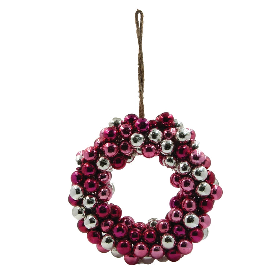 Round Glass Ball Wreath, Red, Pink & Silver Finish