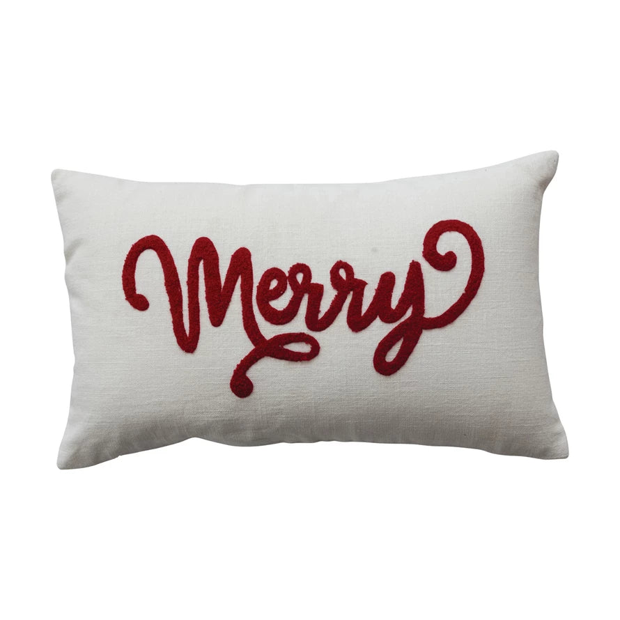 Cotton Slub Lumbar Pillow with Embroidered