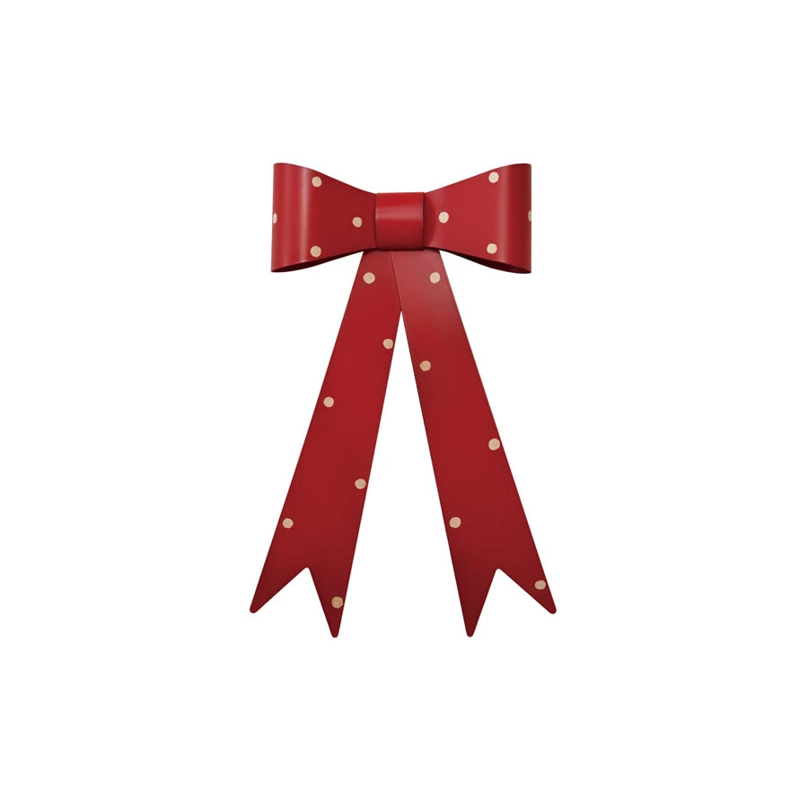 Metal Bow Wall Décor with Polka Dots, Red & Cream Color