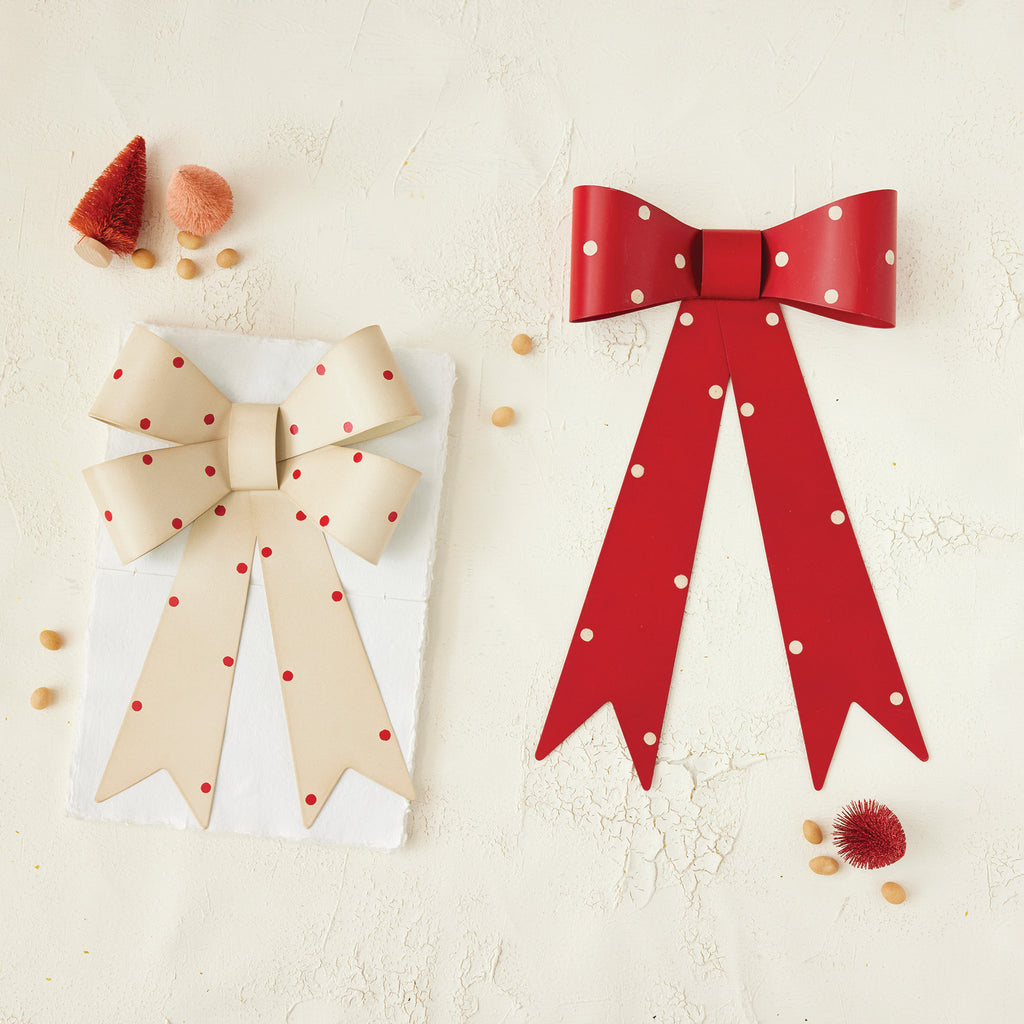 Metal Bow Wall Décor with Polka Dots, Red & Cream Color