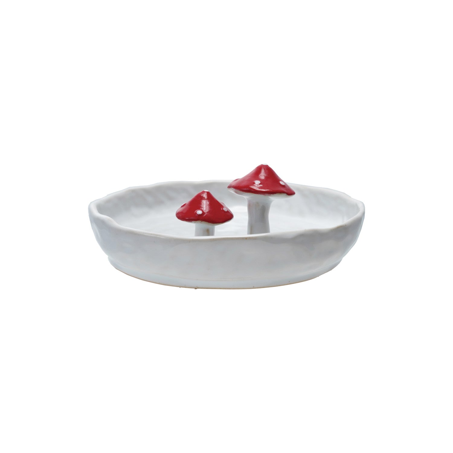 Hand-Painted Stoneware Plate with 3D Mushrooms