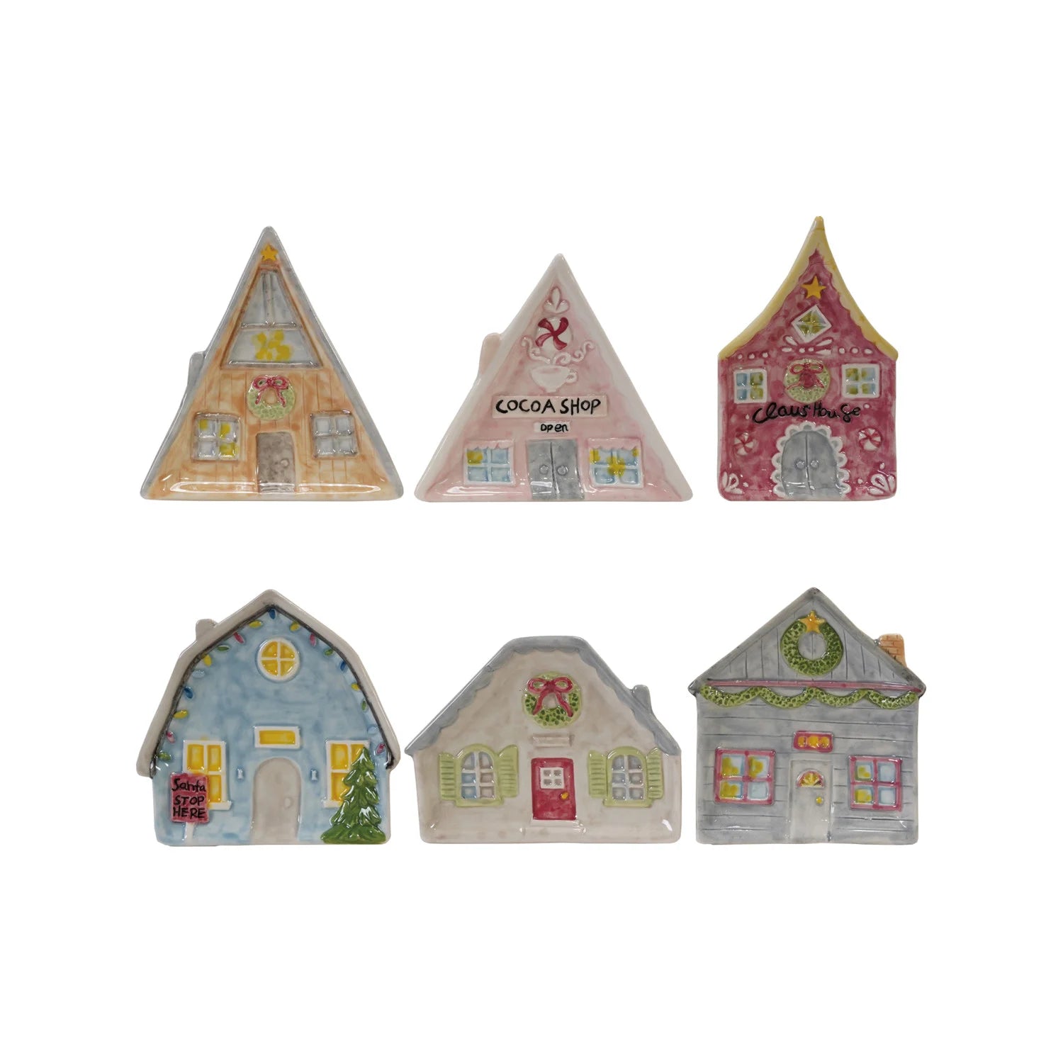 Hand-Painted Stoneware House Shaped Dish