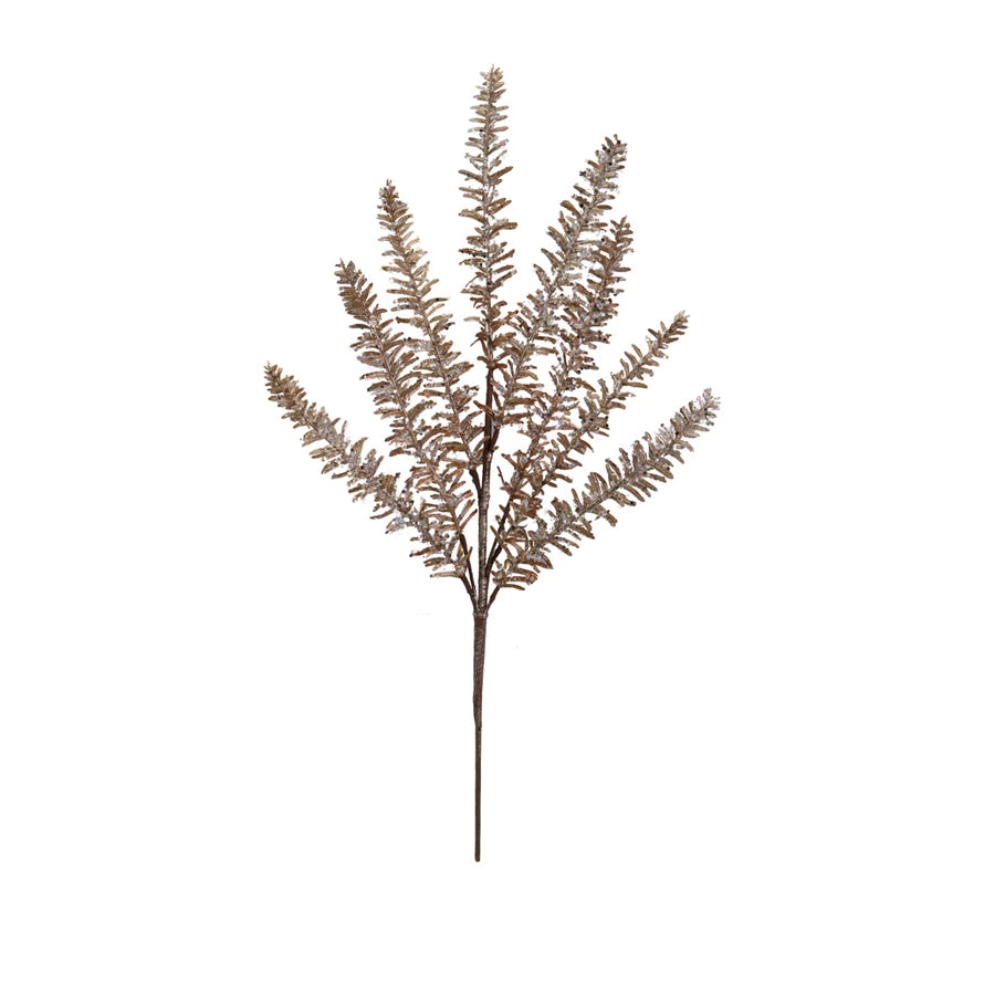 Faux Pine Stem with Glitter, Gold Ice Finish