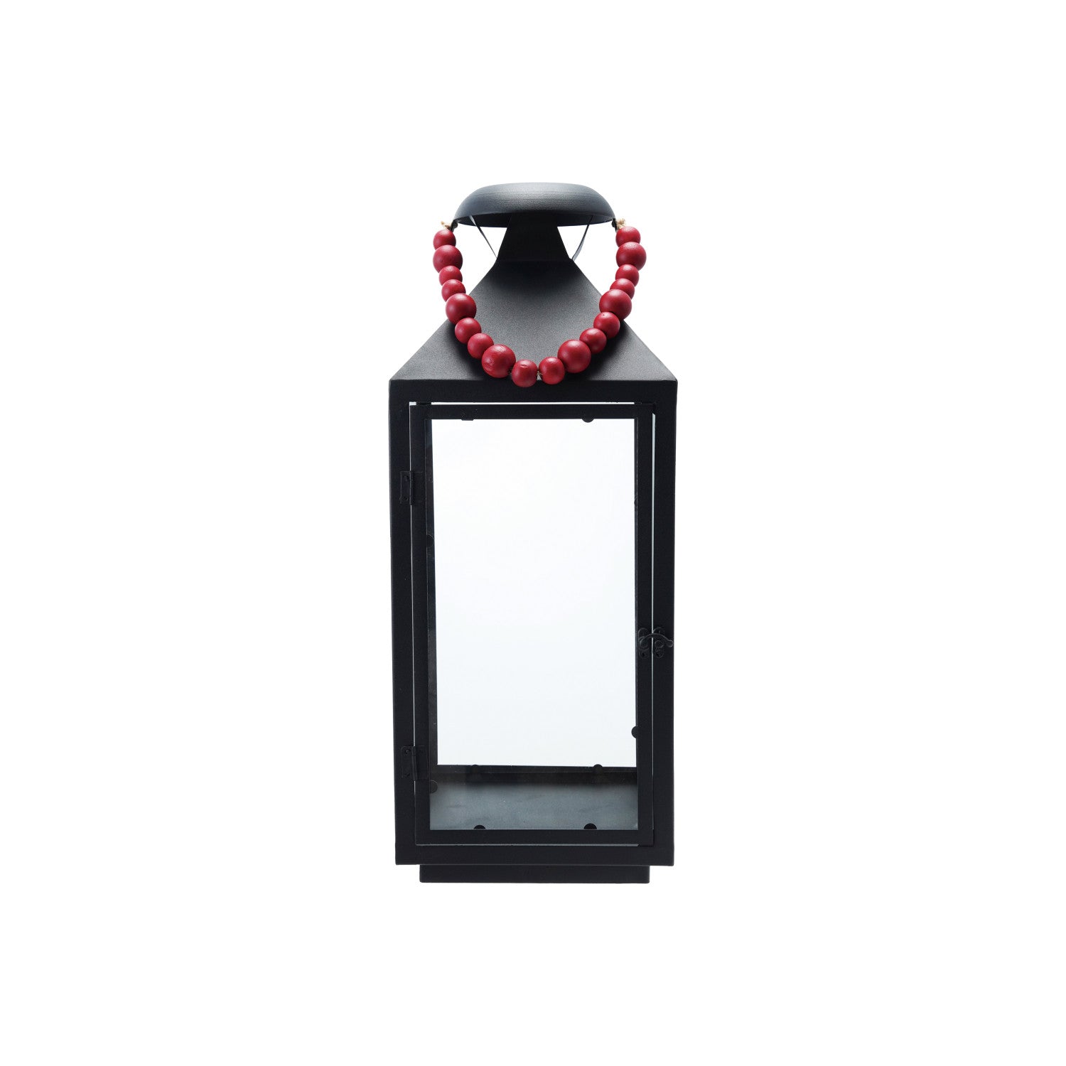 Metal & Glass Lantern with Wood Bead Handle