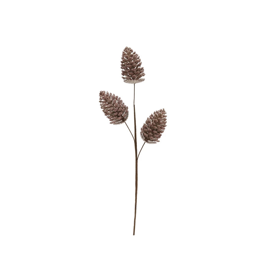 Faux Beaded Pinecone Stem with Glitter