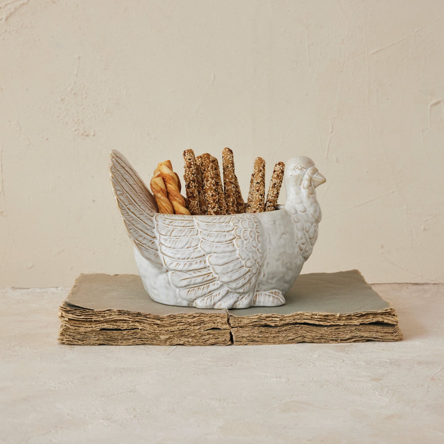 Stoneware Turkey Shaped Bowl, Reactive Glaze