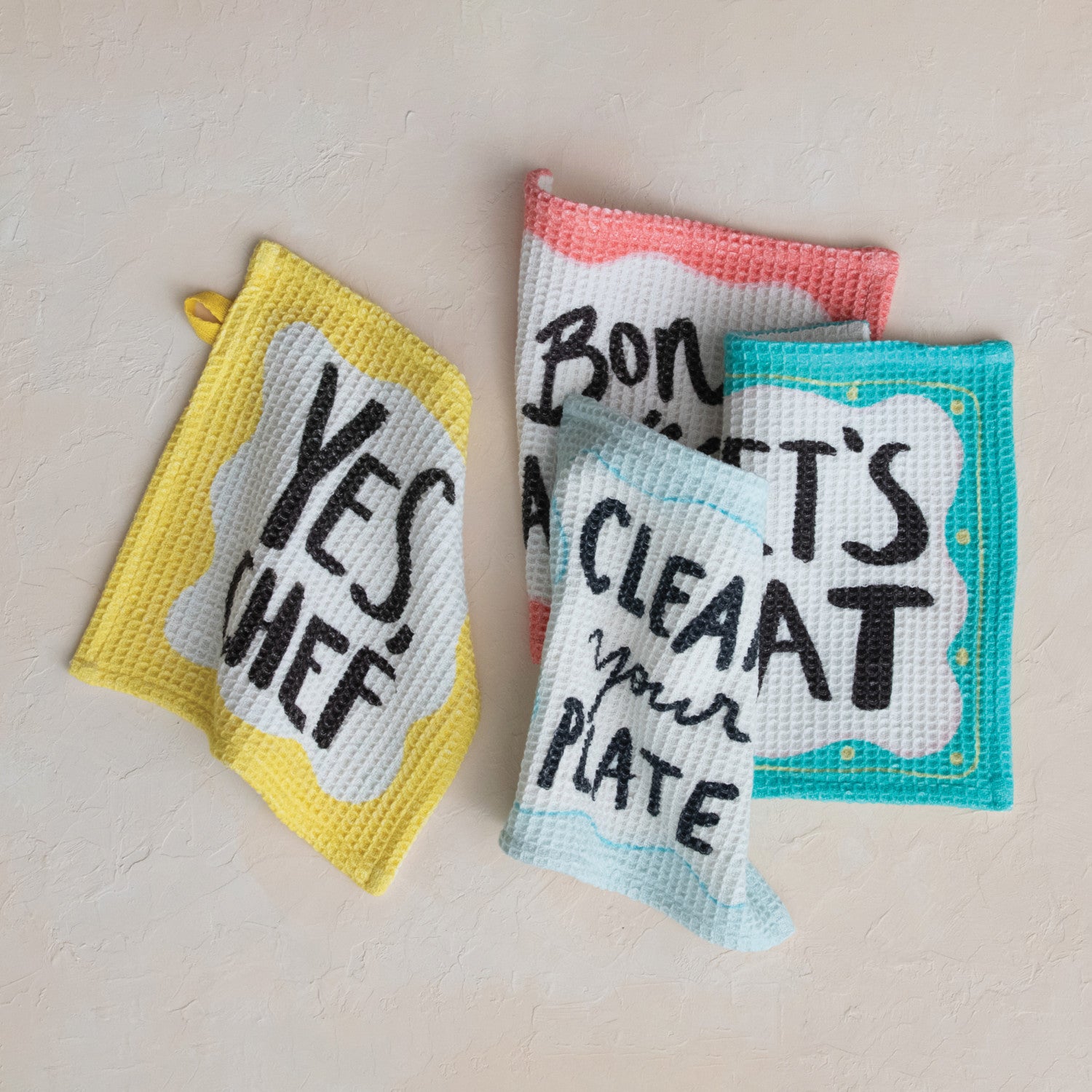 Cotton Waffle Weave Dish Cloth w/ Culinary Saying