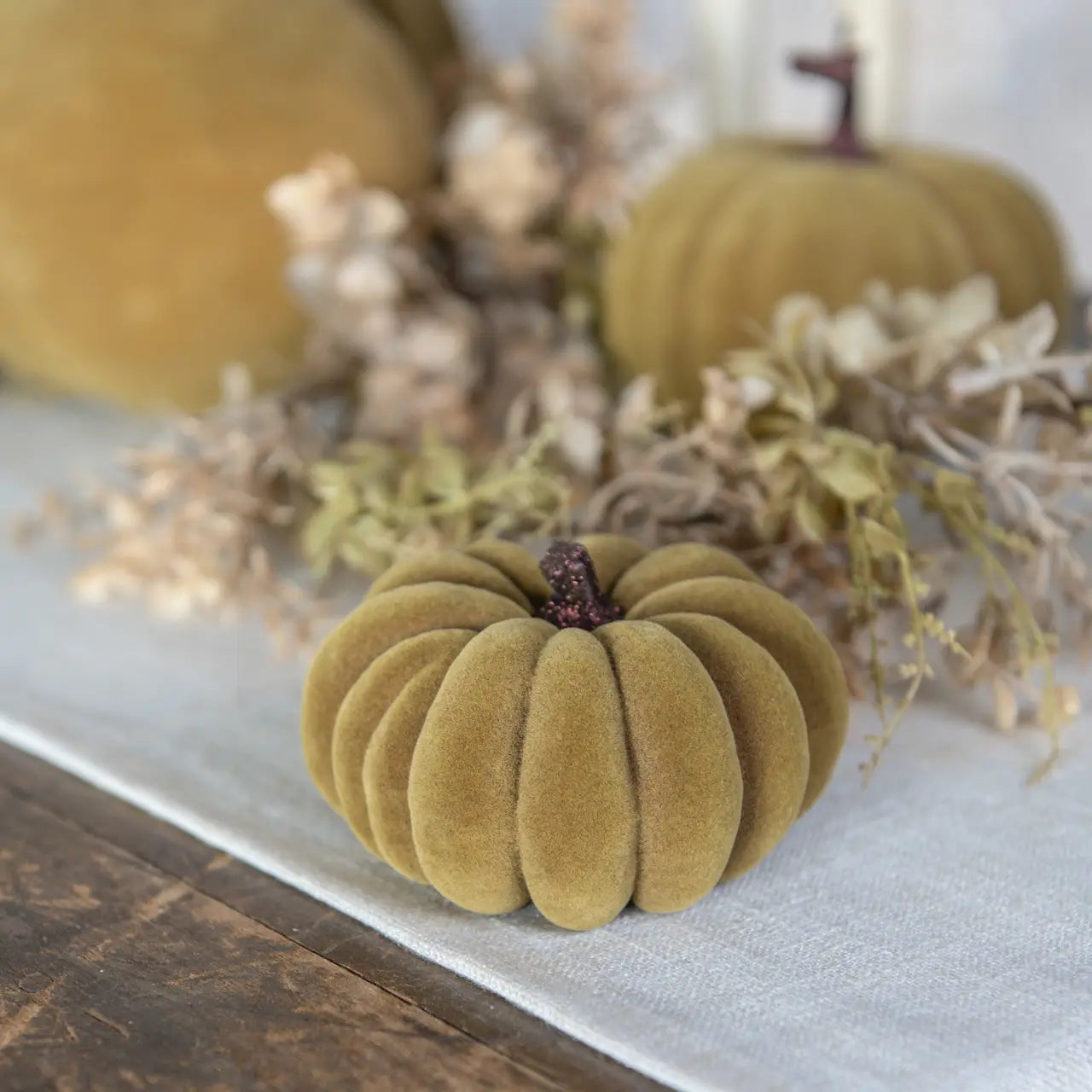 Small Green Flocked Pumpkin
