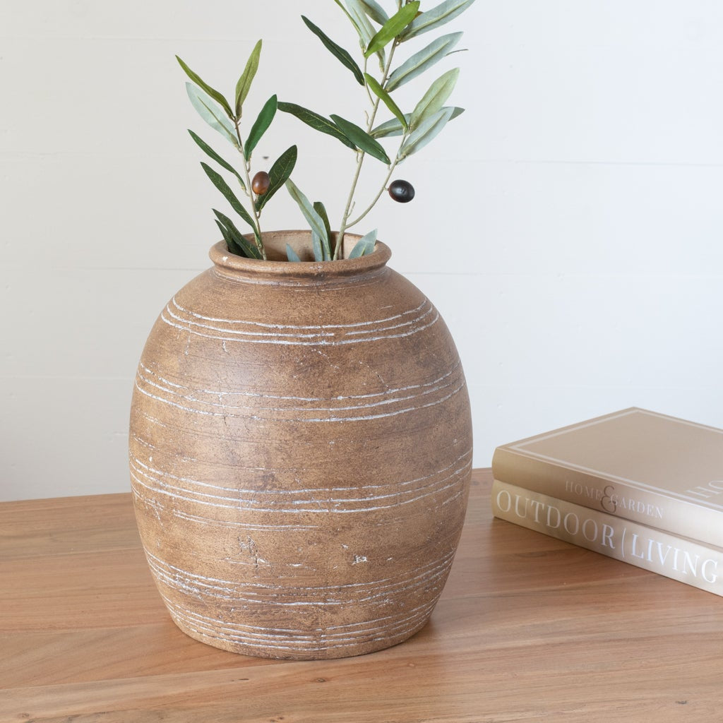 Brown Terracotta Striped Vase