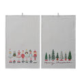 Cotton Printed Tea Towel with Trees/Elves
