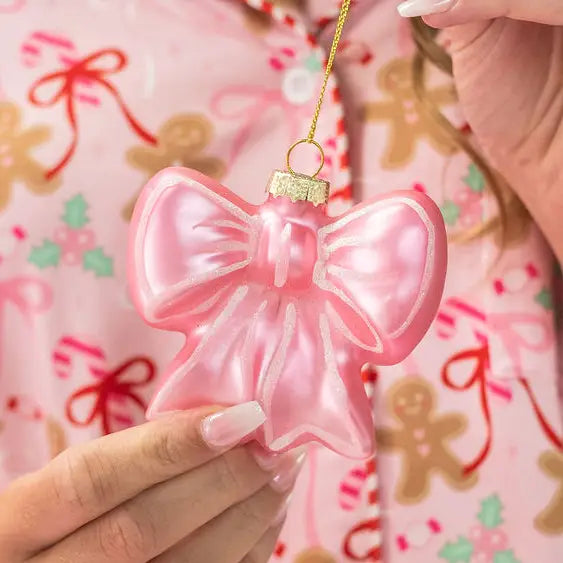 Pretty Pink Bow Glass Christmas Ornament