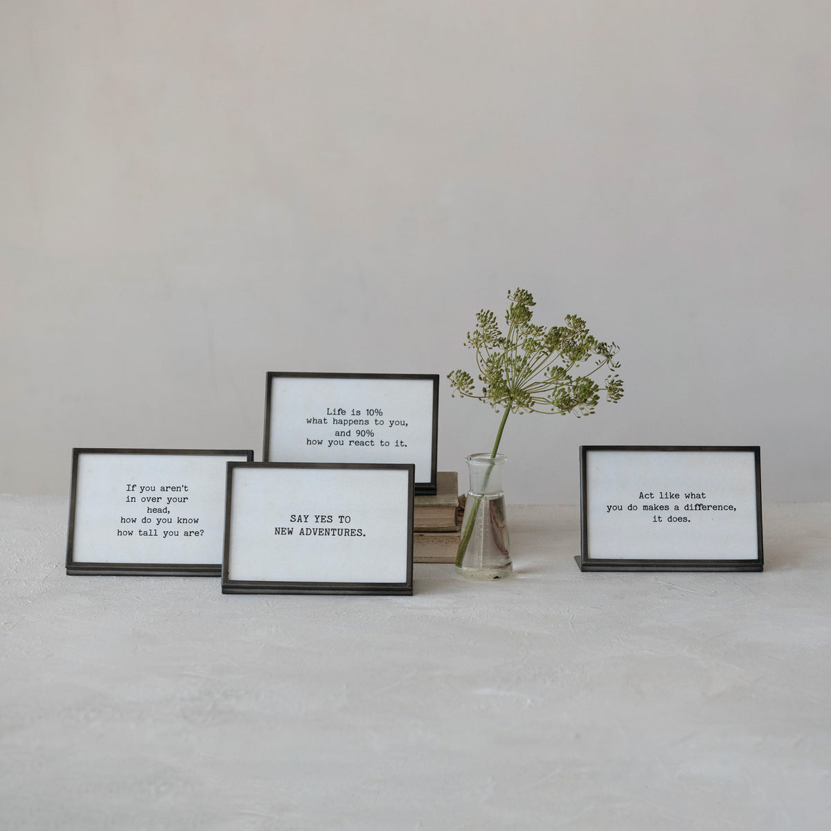 Metal & Glass Frame with Easel & Saying, Gunmetal Finish, 4 Styles (Holds 4" x 6" Photo)