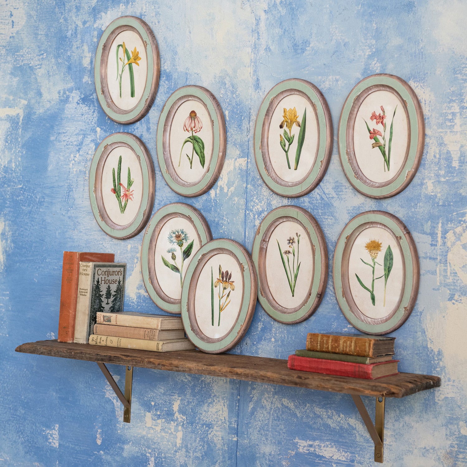 Wood Framed Glass Wall Décor with Flower