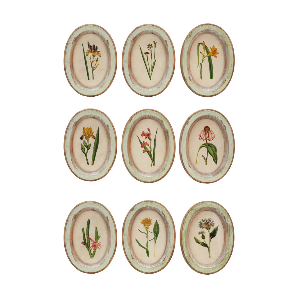 Wood Framed Glass Wall Décor with Flower